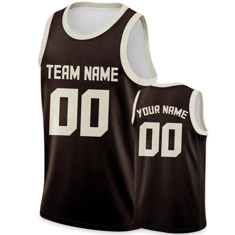 Custom Brown Cream Round Neck Rib-Knit Basketball Jersey